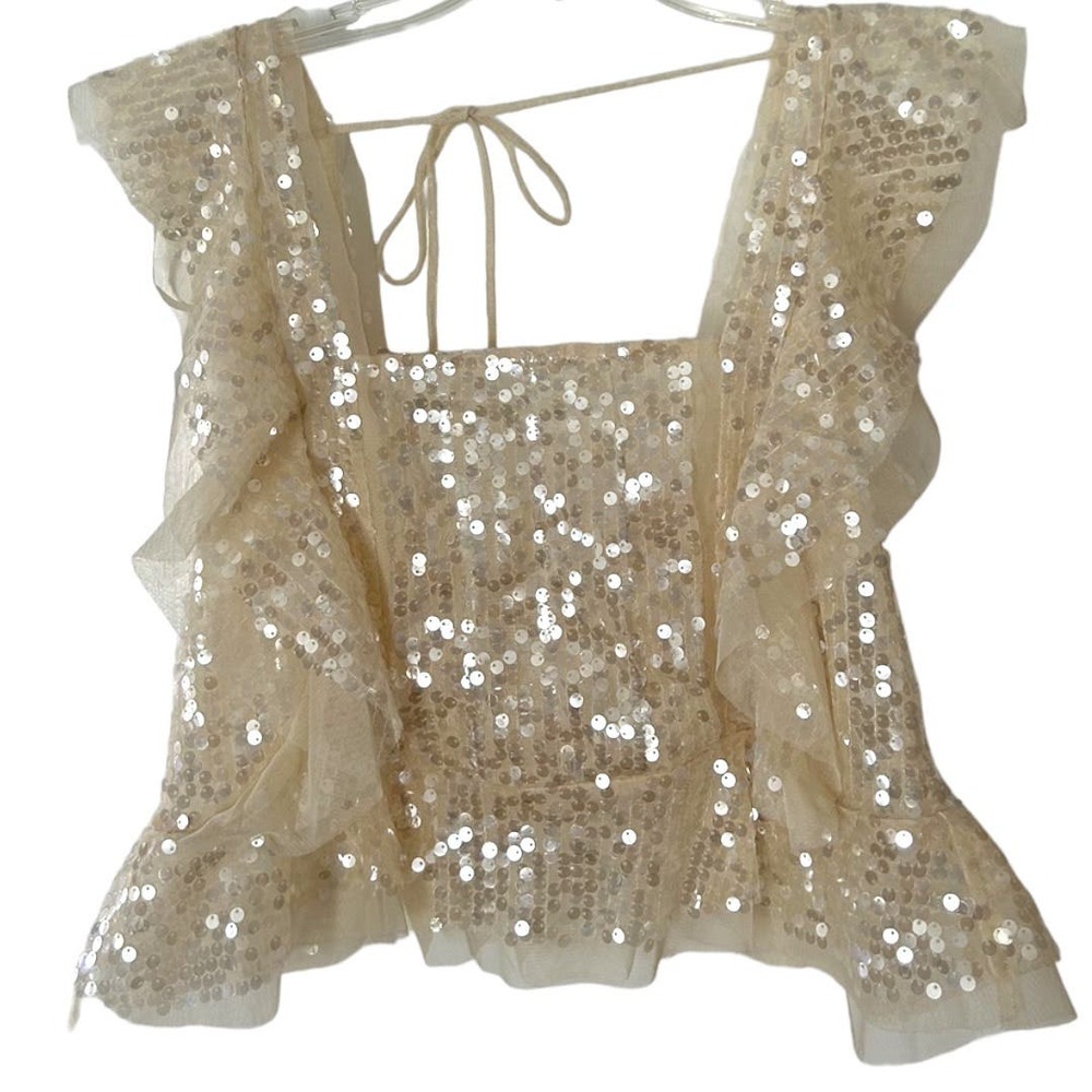 Anthropologie Cream Sequin Blouse - Picture 3 of 7